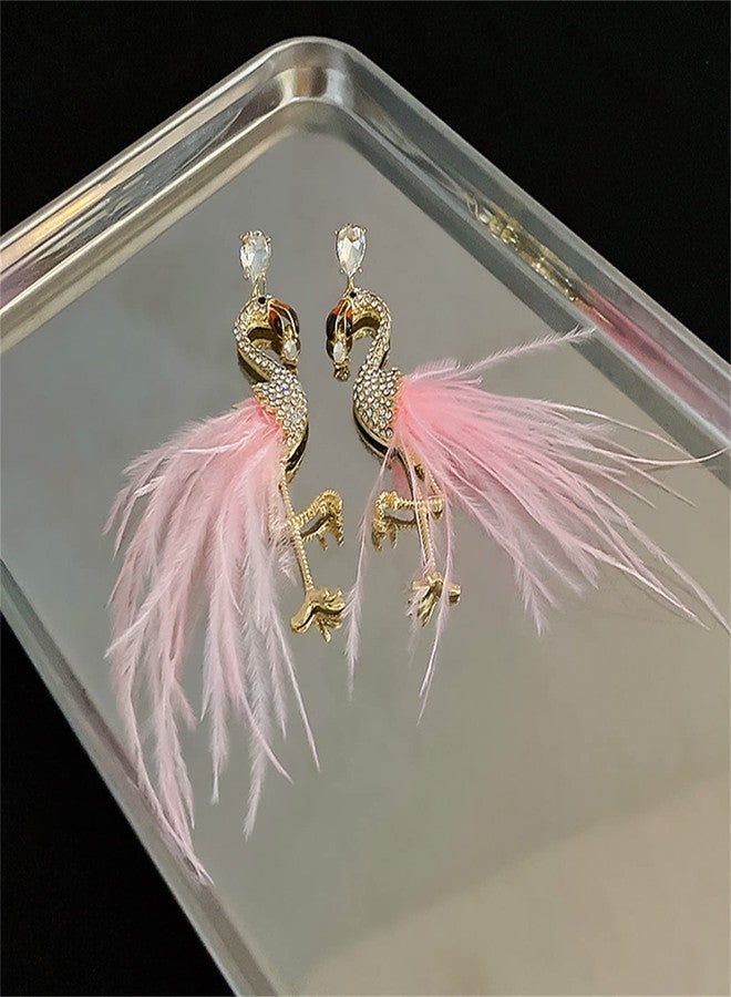 Uarein Flamingo Dangle Earring for Women.Feather Tassel Drop Earrings Elegant Crystal Birds Earrings Fashion Jewelry Gifts for Women (Pink) - Image 5